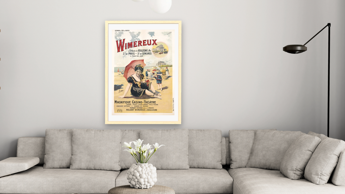Wimereux Travel Poster by Henri Gray, shown at 28 × 42 in (71.1 × 106.7 cm) in Arber Natural, living