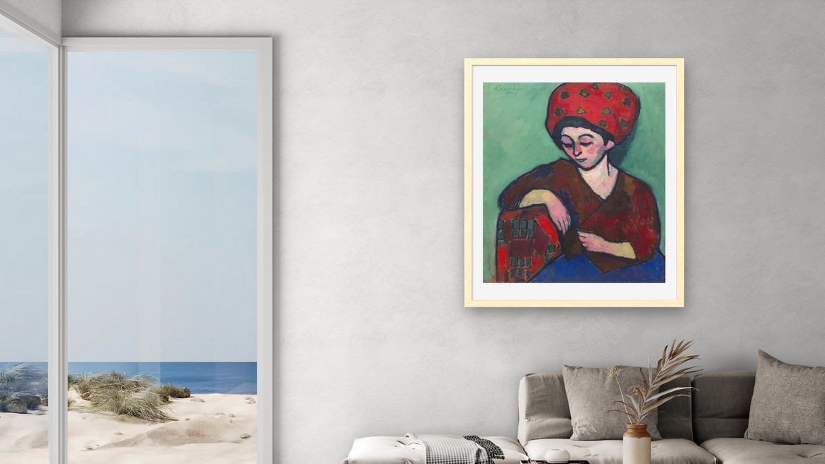 Helene with Colored Turban by Alexei Jawlensky, shown at 32 × 40 in (81.3 × 101.6 cm) in Arber Natural, living