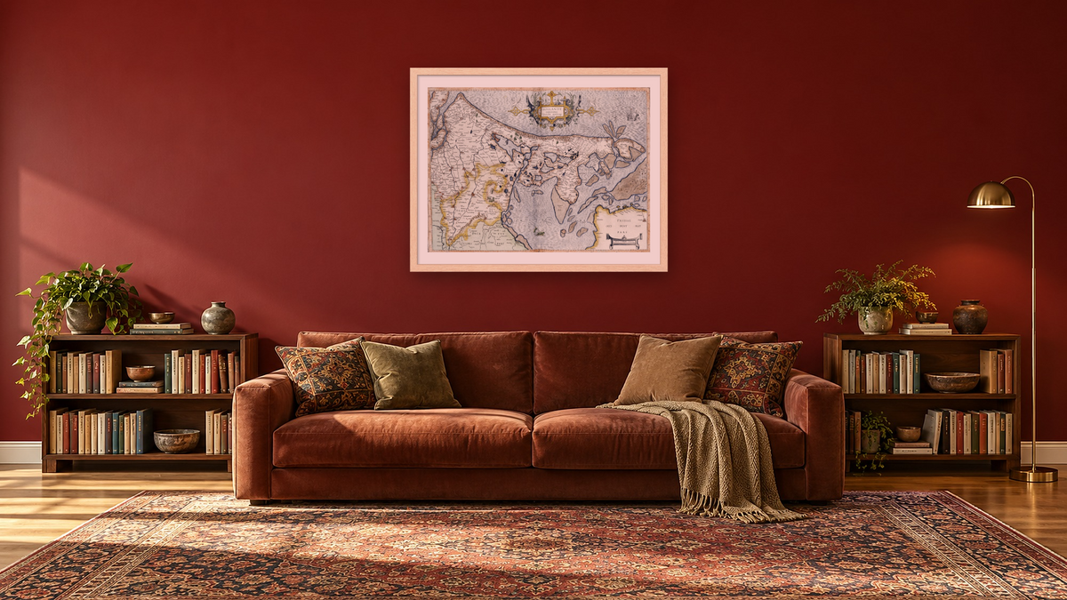 Map of Holland by Rumold Mercator, shown at 30 × 40 in (76.2 × 101.6 cm) in Arber Natural, library