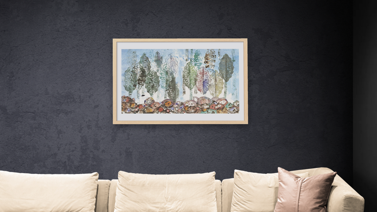 Swimmy I, shown at 28 × 42 in (71.1 × 106.7 cm) in Arber Natural, living