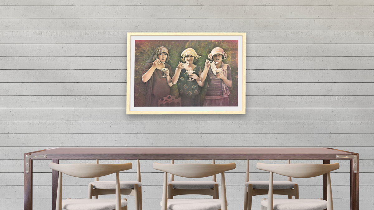 Ice Cream Ladies by Kirsten Söderlind, shown at 28 × 42 in (71.1 × 106.7 cm) in Arber Natural, dining