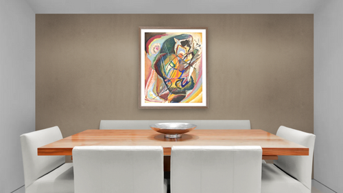 "Unbenannte Improvisation III", Roethel t. I n. 502, p. 507, shown at 31 × 40 in (78.7 × 101.6 cm) in Arber Light Walnut, dining [arteriel-render:v6:room_a:31x40@51,35]
