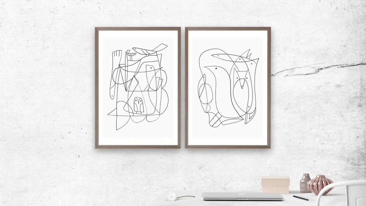 Diptych — Daily 1 × Daily 2, shown at 28 × 42 in (71.1 × 106.7 cm) in Arber Light Walnut, office