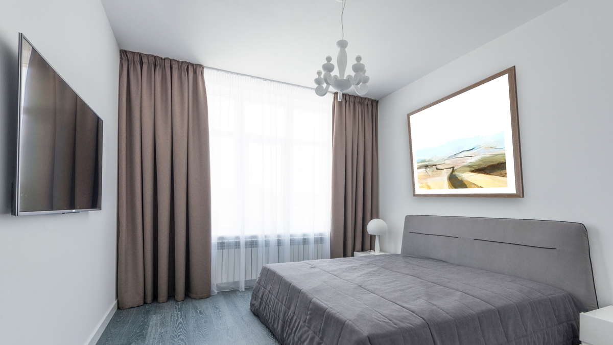 Country View by Dan Hobday, shown at 32 × 32 in (81.3 × 81.3 cm) in Arber Light Walnut, bedroom