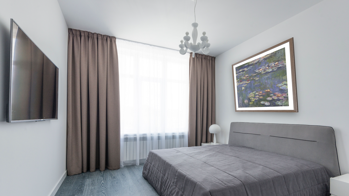 Water Lilies by Claude Monet, shown at 32 × 32 in (81.3 × 81.3 cm) in Arber Light Walnut, bedroom