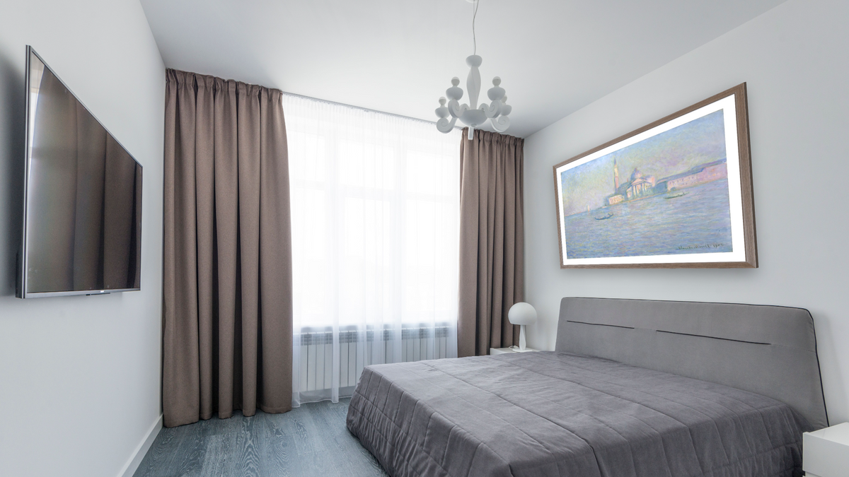 The Church of San Giorgio Maggiore, Venice by Claude Monet, shown at 30 × 42 in (76.2 × 106.7 cm) in Arber Light Walnut, bedroom