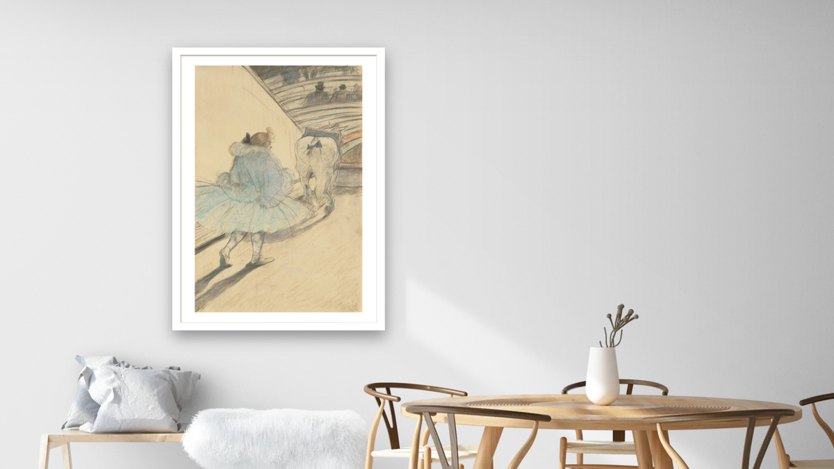 At the Circus: Entering the Ring by Henri de Toulouse-Lautrec, shown at 28 × 42 in (71.1 × 106.7 cm) in Arber Light Walnut, dining