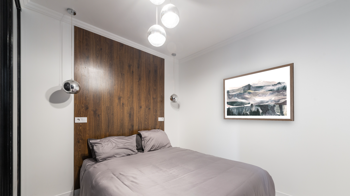 Range by Dan Hobday, shown at 30 × 42 in (76.2 × 106.7 cm) in Arber Light Walnut, bedroom
