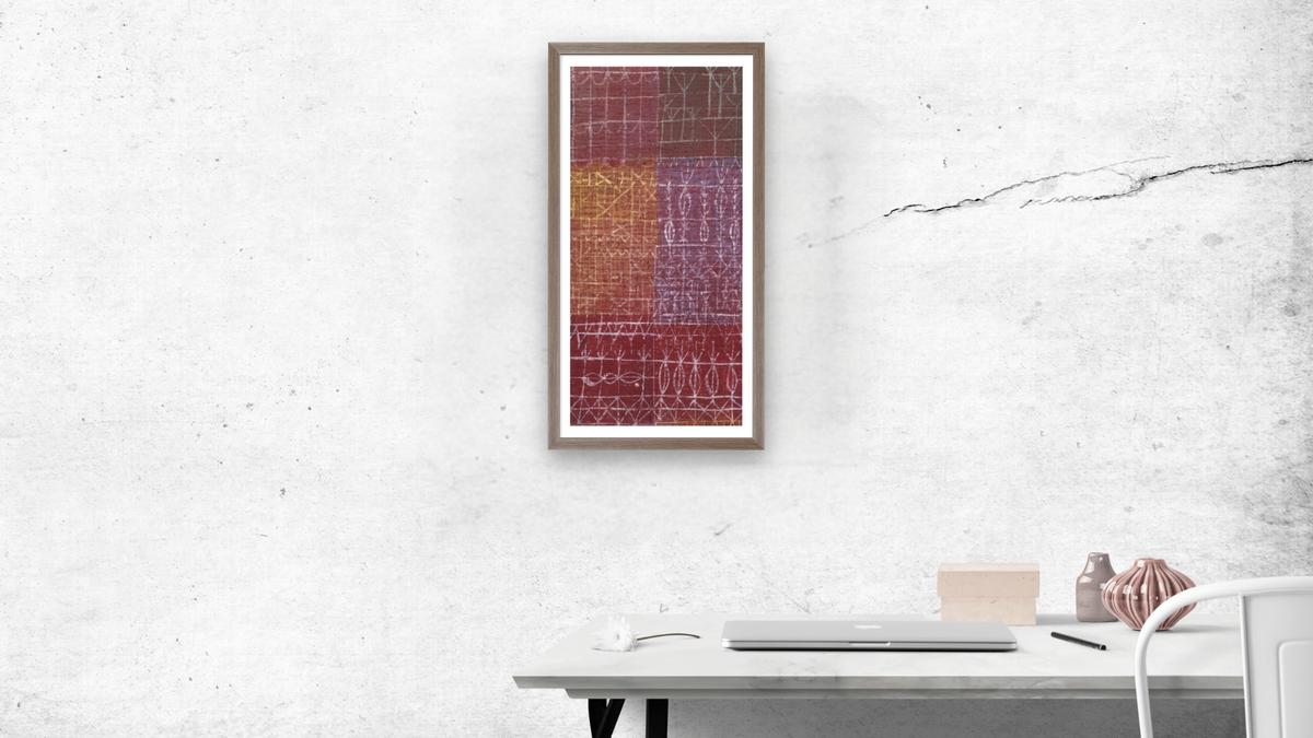Curtain (Vorhang) by Paul Klee, shown at 19 × 40 in (48.3 × 101.6 cm) in Arber Light Walnut, office