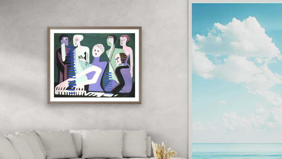 Singer on piano (pianist) by Ernst Ludwig Kirchner, shown at 32 × 40 in (81.3 × 101.6 cm) in Arber Light Walnut, living