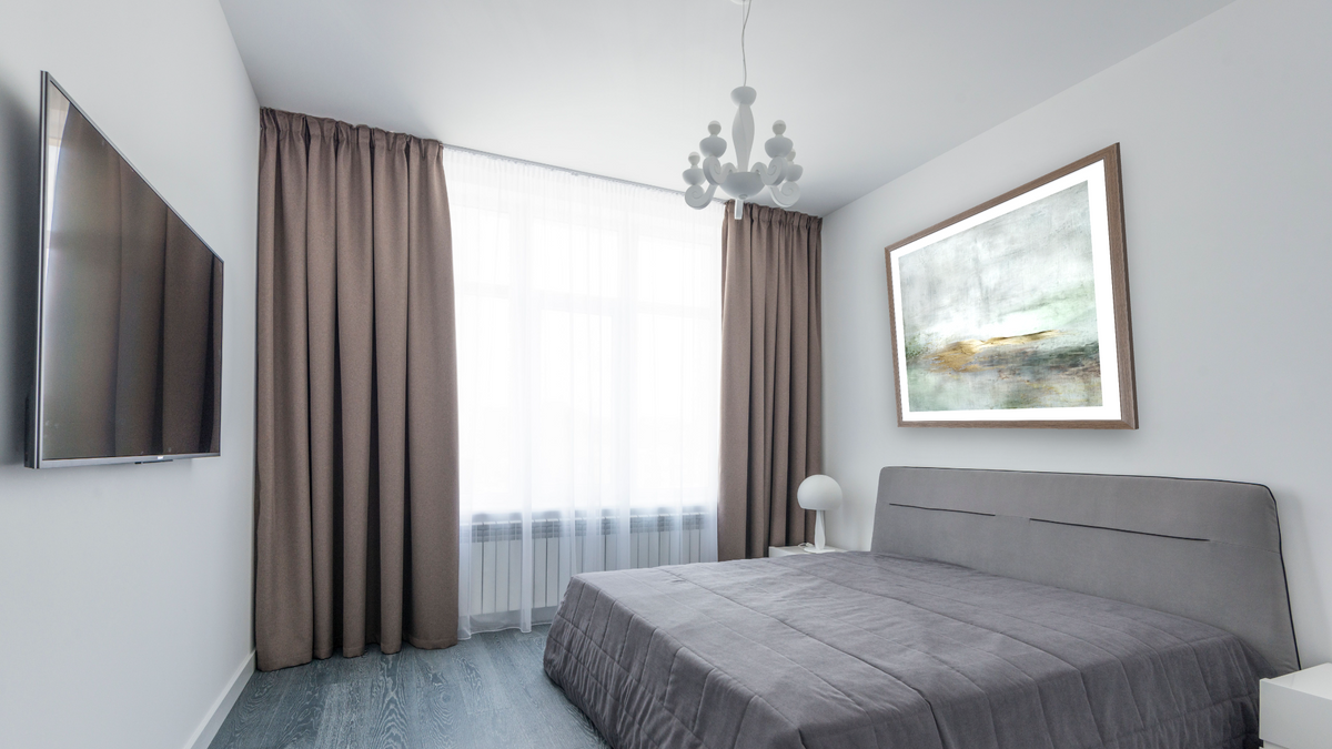 Golden Horizon by Dan Hobday, shown at 32 × 32 in (81.3 × 81.3 cm) in Arber Light Walnut, bedroom