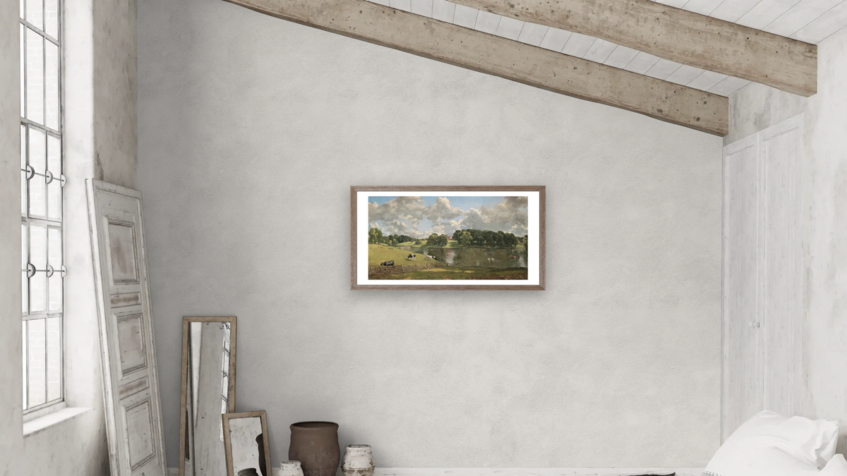 Wivenhoe Park, Essex by John Constable, shown at 20 × 40 in (50.8 × 101.6 cm) in Arber Light Walnut, bedroom