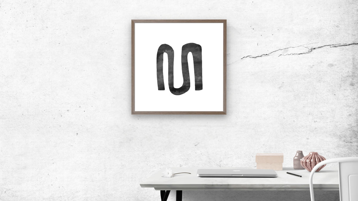 Mono Shapes 1 by Dan Hobday, shown at 32 × 32 in (81.3 × 81.3 cm) in Arber Light Walnut, office
