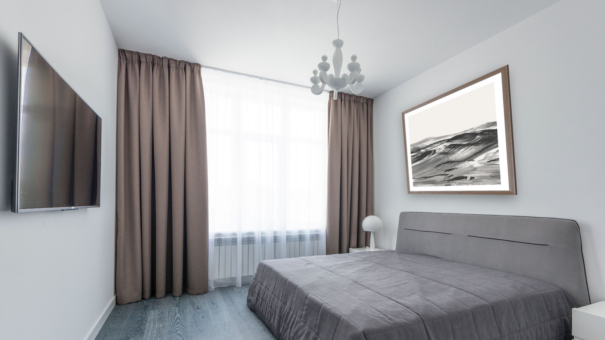Dustland 1 by Dan Hobday, shown at 32 × 32 in (81.3 × 81.3 cm) in Arber Light Walnut, bedroom