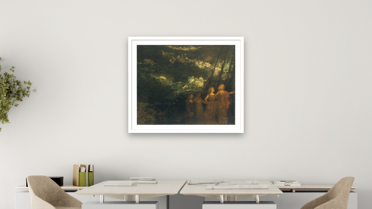 The Voyage by Arthur Bowen Davies, shown at 32 × 40 in (81.3 × 101.6 cm) in Arber Light Walnut, office