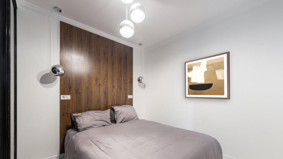 Spice by Dan Hobday, shown at 32 × 32 in (81.3 × 81.3 cm) in Arber Light Walnut, bedroom