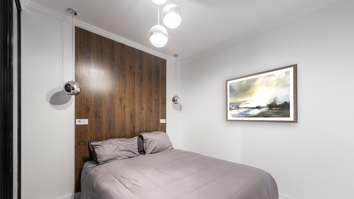 Highlands by Dan Hobday, shown at 30 × 42 in (76.2 × 106.7 cm) in Arber Light Walnut, bedroom