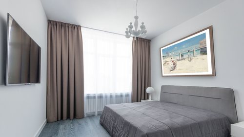 A Holiday at Mentone by Charles Conder, shown at 29 × 40 in (73.7 × 101.6 cm) in Arber Light Walnut, bedroom [arteriel-render:v6:room_a:29x40@77,37]