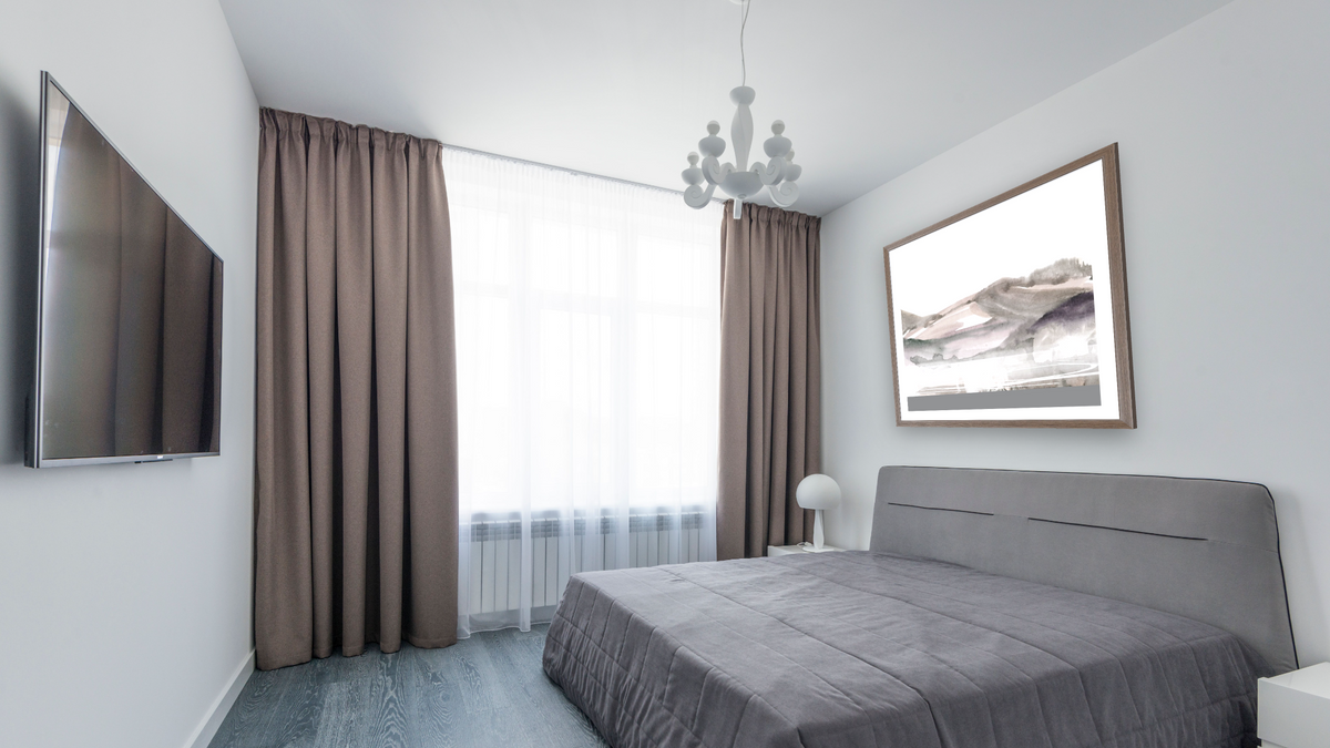 Lakeview by Dan Hobday, shown at 32 × 32 in (81.3 × 81.3 cm) in Arber Light Walnut, bedroom