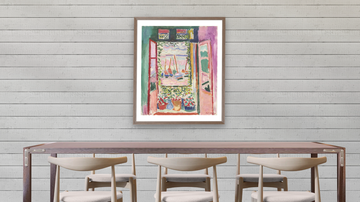 Open Window, Collioure by Henri Matisse, shown at 32 × 40 in (81.3 × 101.6 cm) in Arber Light Walnut, dining