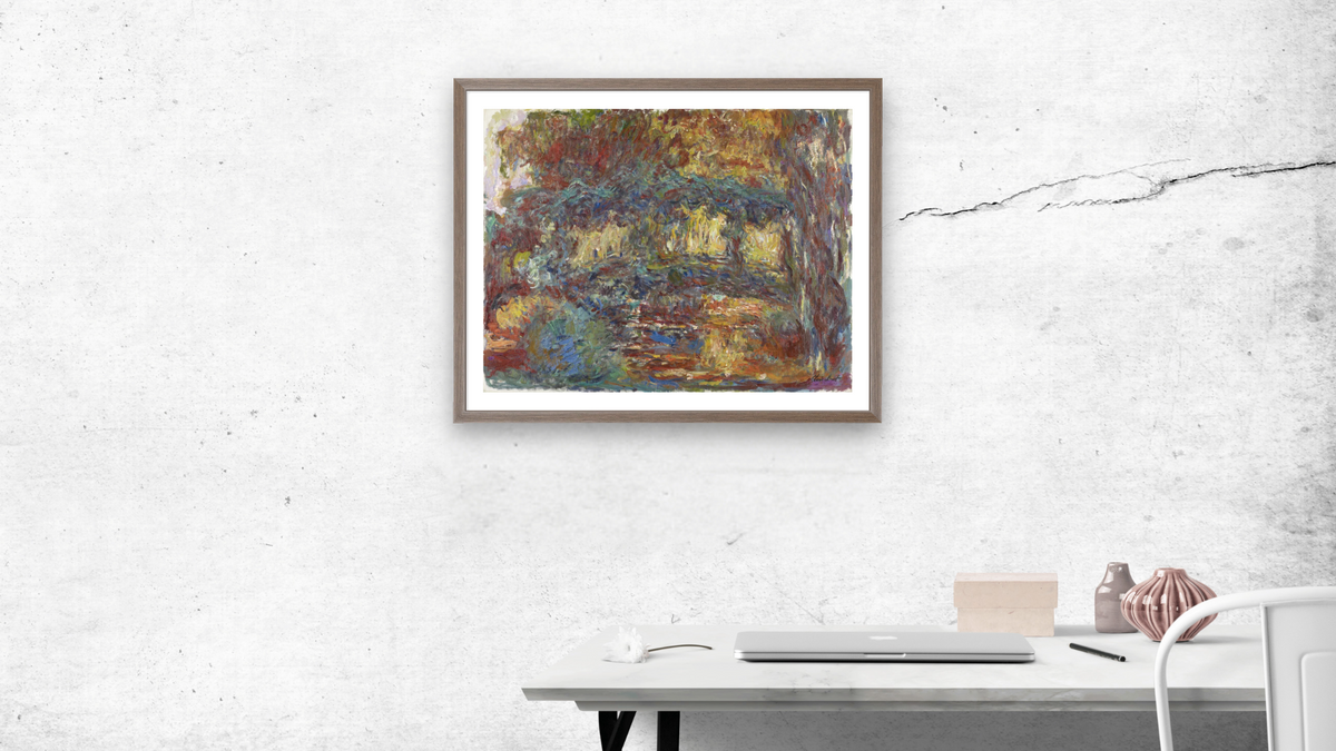 The Japanese Bridge by Claude Monet, shown at 31 × 40 in (78.7 × 101.6 cm) in Arber Light Walnut, office