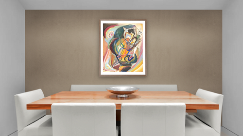 "Unbenannte Improvisation III", Roethel t. I n. 502, p. 507, shown at 30 × 40 in (76.2 × 101.6 cm) in Arber Light Walnut, dining [arteriel-render:v6:room_a:30x40@51,35]
