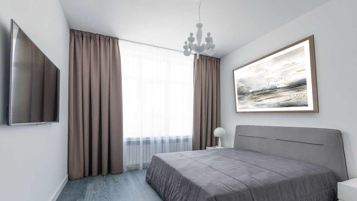 Morning View by Dan Hobday, shown at 30 × 42 in (76.2 × 106.7 cm) in Arber Light Walnut, bedroom