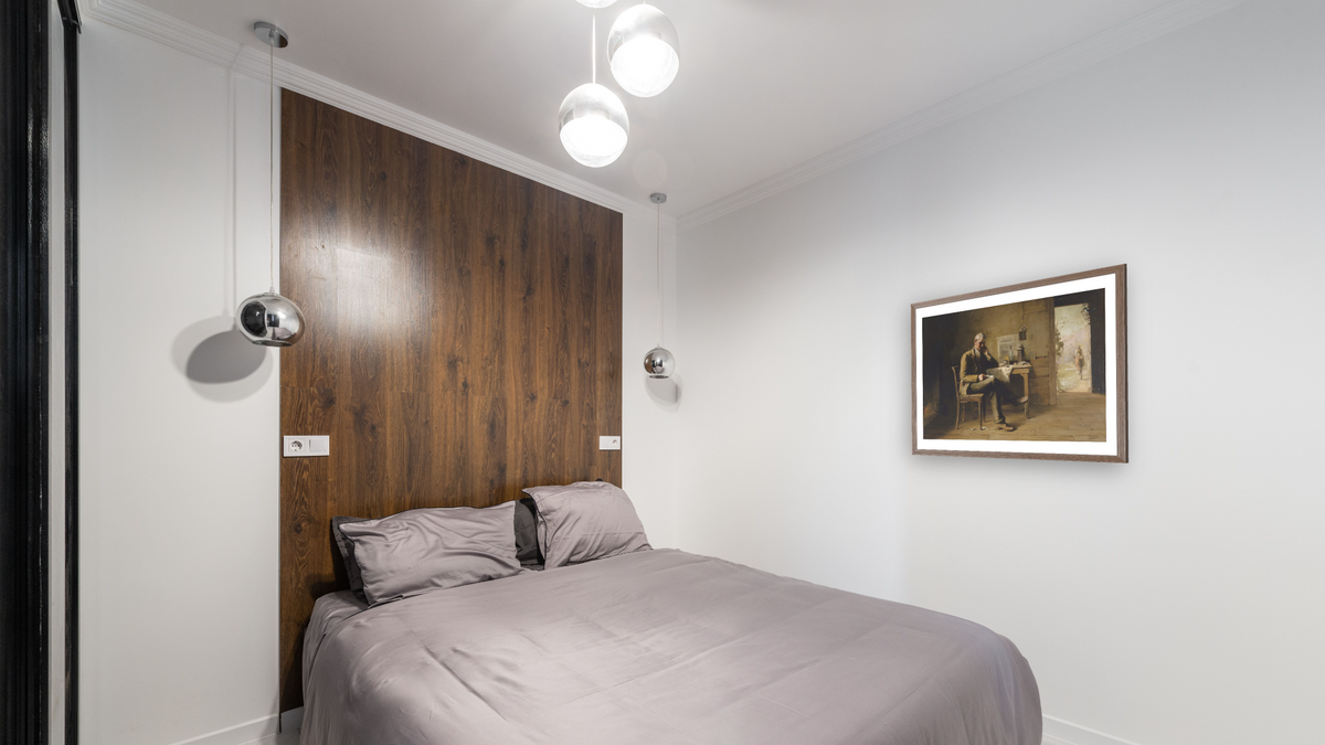 From a distant land by David Davies, shown at 30 × 40 in (76.2 × 101.6 cm) in Arber Light Walnut, bedroom