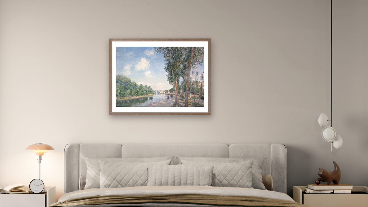 A Saint-Mammes. Sol de juny by Alfred Sisley, shown at 30 × 40 in (76.2 × 101.6 cm) in Arber Light Walnut, bedroom