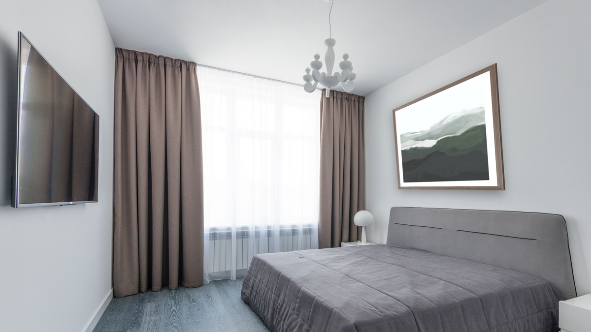 Emerald Lake by Dan Hobday, shown at 32 × 32 in (81.3 × 81.3 cm) in Arber Light Walnut, bedroom