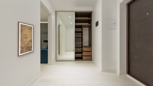 A Birthday Painting, Qing Dynasty (1644-1911) by Shen Nanpin, shown at 20 × 40 in (50.8 × 101.6 cm) in Arber Light Walnut, hallway [arteriel-render:v6:room_a:20x40]