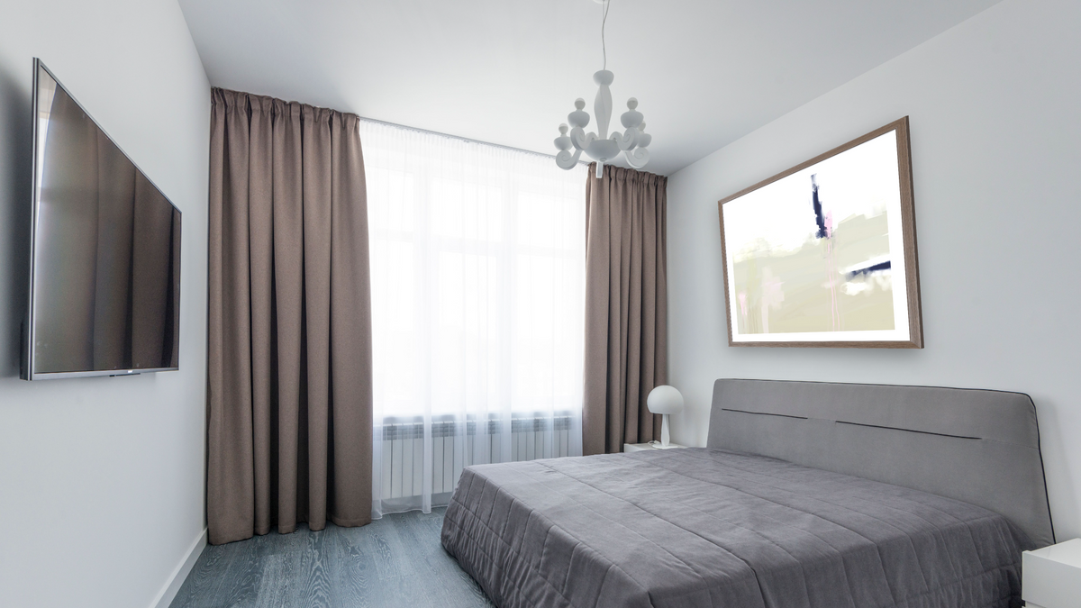 Dusk by Dan Hobday, shown at 32 × 32 in (81.3 × 81.3 cm) in Arber Light Walnut, bedroom