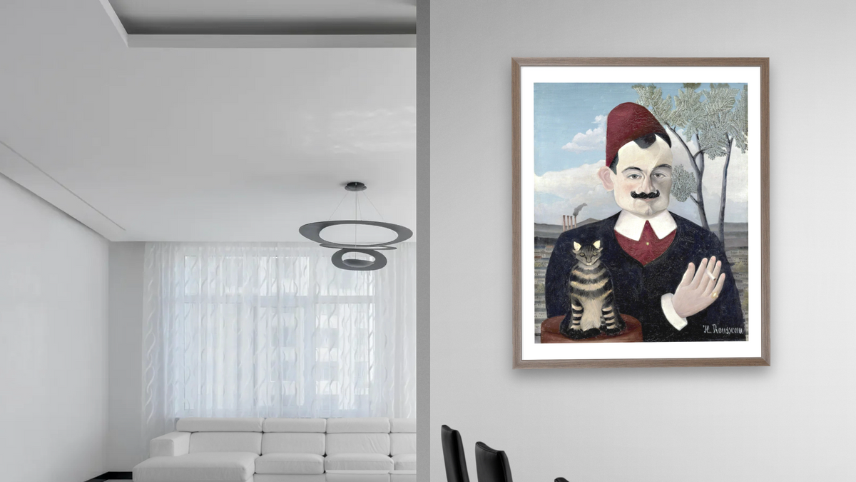 Portrait of Monsieur X (Pierre Loti) by Henri Rousseau, shown at 32 × 40 in (81.3 × 101.6 cm) in Arber Light Walnut, dining