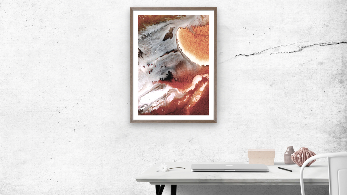 Outback 1 by Dan Hobday, shown at 30 × 42 in (76.2 × 106.7 cm) in Arber Light Walnut, office