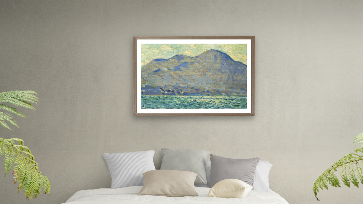 Mt. Beacon at Newburgh by Childe Hassam, shown at 28 × 42 in (71.1 × 106.7 cm) in Arber Light Walnut, bedroom