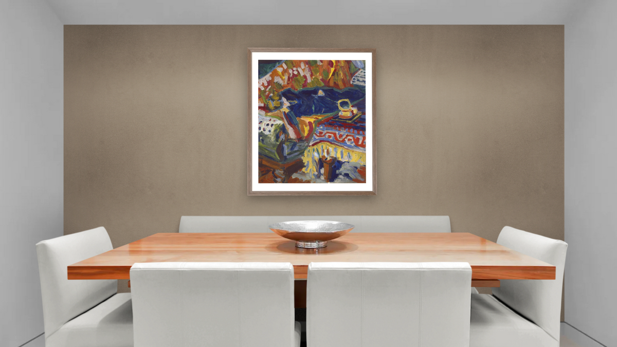 Girl Asleep by Ernst Ludwig Kirchner, shown at 32 × 40 in (81.3 × 101.6 cm) in Arber Light Walnut, dining