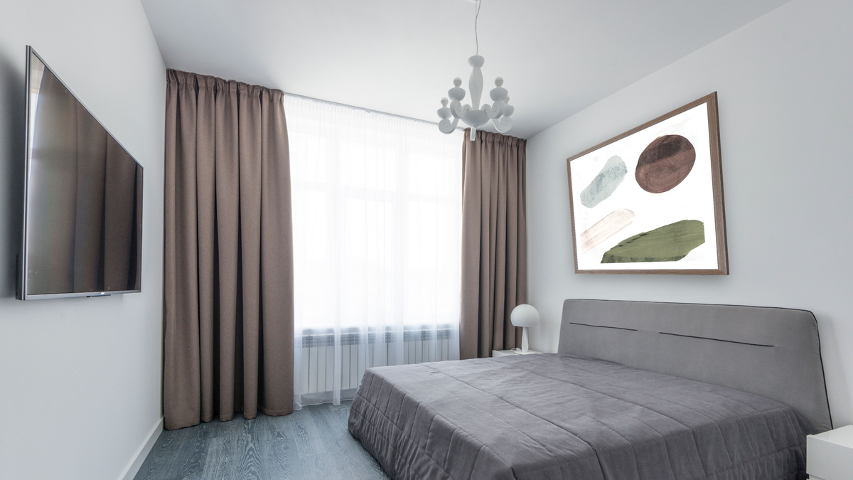 Days 1 by Dan Hobday, shown at 32 × 32 in (81.3 × 81.3 cm) in Arber Light Walnut, bedroom