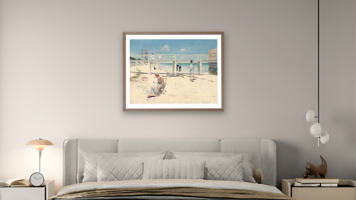 A Holiday at Mentone by Charles Conder, shown at 30 × 40 in (76.2 × 101.6 cm) in Arber Light Walnut, bedroom