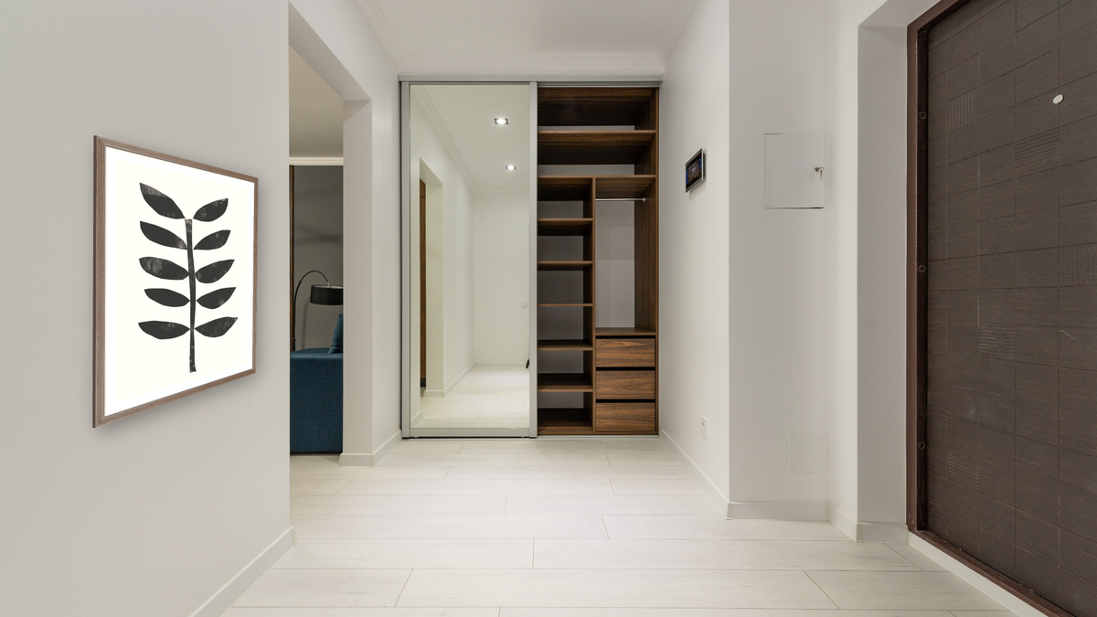 Minimal Plant 1 by Dan Hobday, shown at 30 × 42 in (76.2 × 106.7 cm) in Arber Light Walnut, hallway