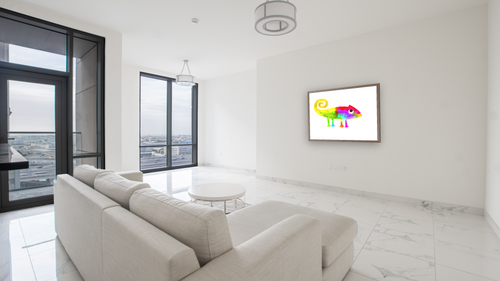 A Color of His Own by Leo Lionni, shown at 30 × 42 in (76.2 × 106.7 cm) in Arber Light Walnut, living [arteriel-render:v6:room_a:30x42@69,40]