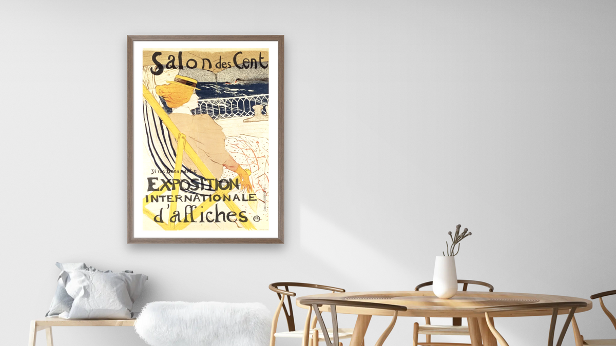 Poster advertising the 'Exposition Internationale d'Affiches', Paris, c.1896 by Henri de Toulouse-Lautrec, shown at 28 × 42 in (71.1 × 106.7 cm) in Arber Light Walnut, dining