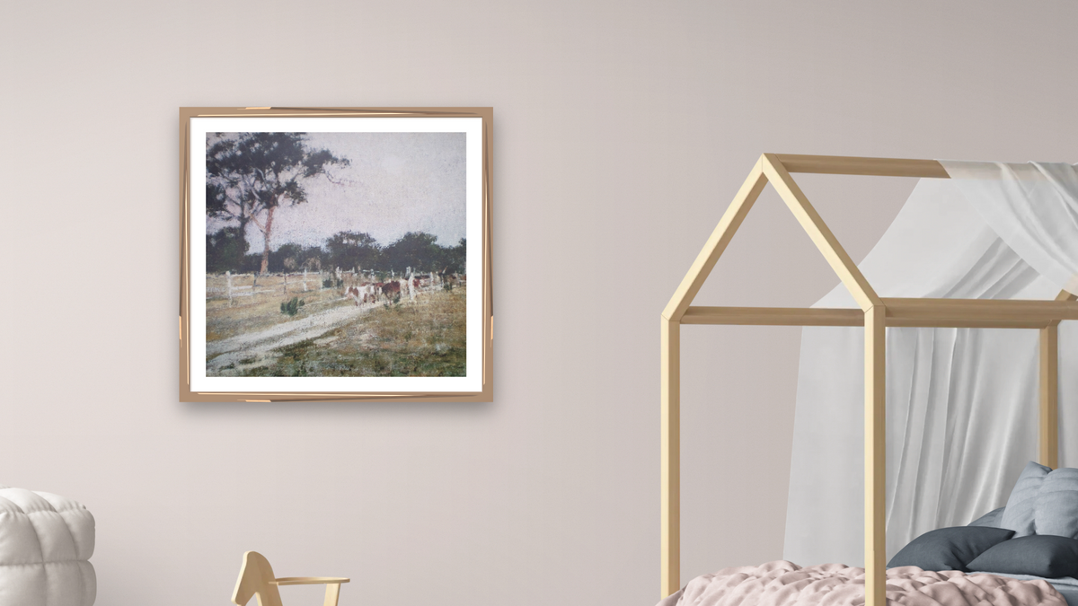 Evening Templestowe, shown at 32 × 32 in (81.3 × 81.3 cm) in Arber Light Walnut, bedroom