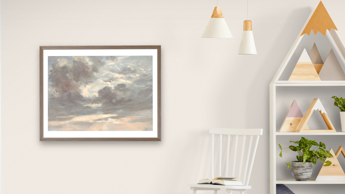 Cloud Study: Stormy Sunset by John Constable, shown at 30 × 40 in (76.2 × 101.6 cm) in Arber Light Walnut, bedroom