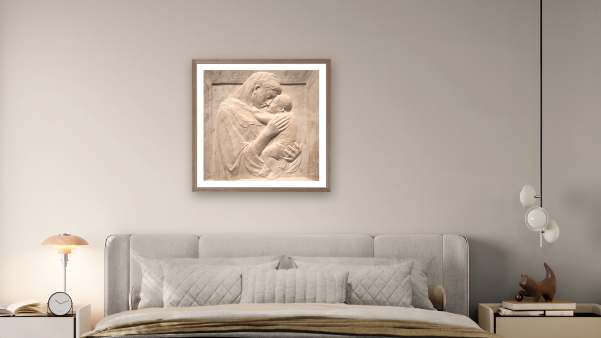 Untitled, shown at 32 × 32 in (81.3 × 81.3 cm) in Arber Light Walnut, bedroom