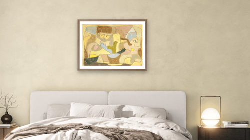 ...True Also for Plants by Paul Klee, shown at 30 × 40 in (76.2 × 101.6 cm) in Arber Light Walnut, bedroom [arteriel-render:v6:room_a:30x40@45,32]