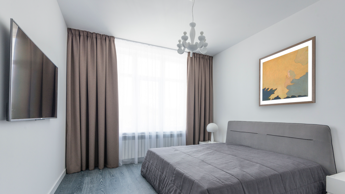 Dawn by Augustus Vincent Tack, shown at 32 × 32 in (81.3 × 81.3 cm) in Arber Light Walnut, bedroom