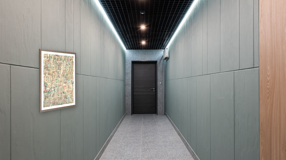 Autumn Garden by Emily Herrera, shown at 30 × 40 in (76.2 × 101.6 cm) in Arber Light Walnut, hallway