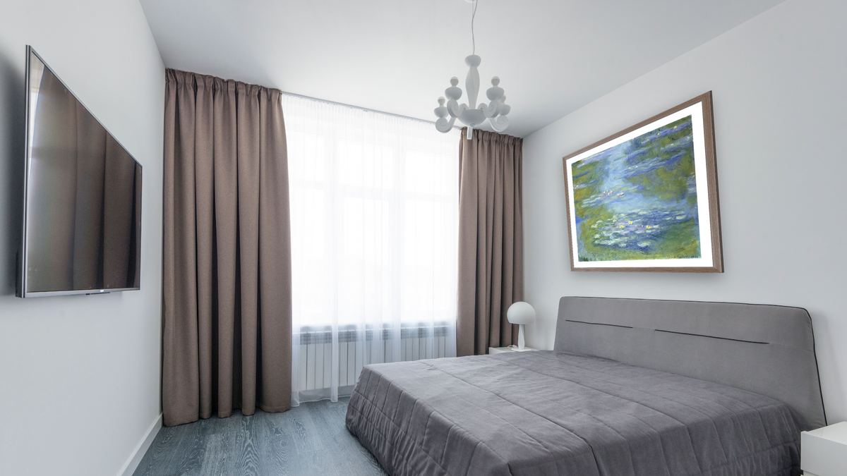 Water Lilies by Claude Monet, shown at 32 × 32 in (81.3 × 81.3 cm) in Arber Light Walnut, bedroom