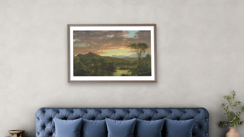 A Country Home by Frederic Edwin Church, shown at 28 × 42 in (71.1 × 106.7 cm) in Arber Light Walnut, bedroom [arteriel-render:v6:room_a:28x42@46,39]