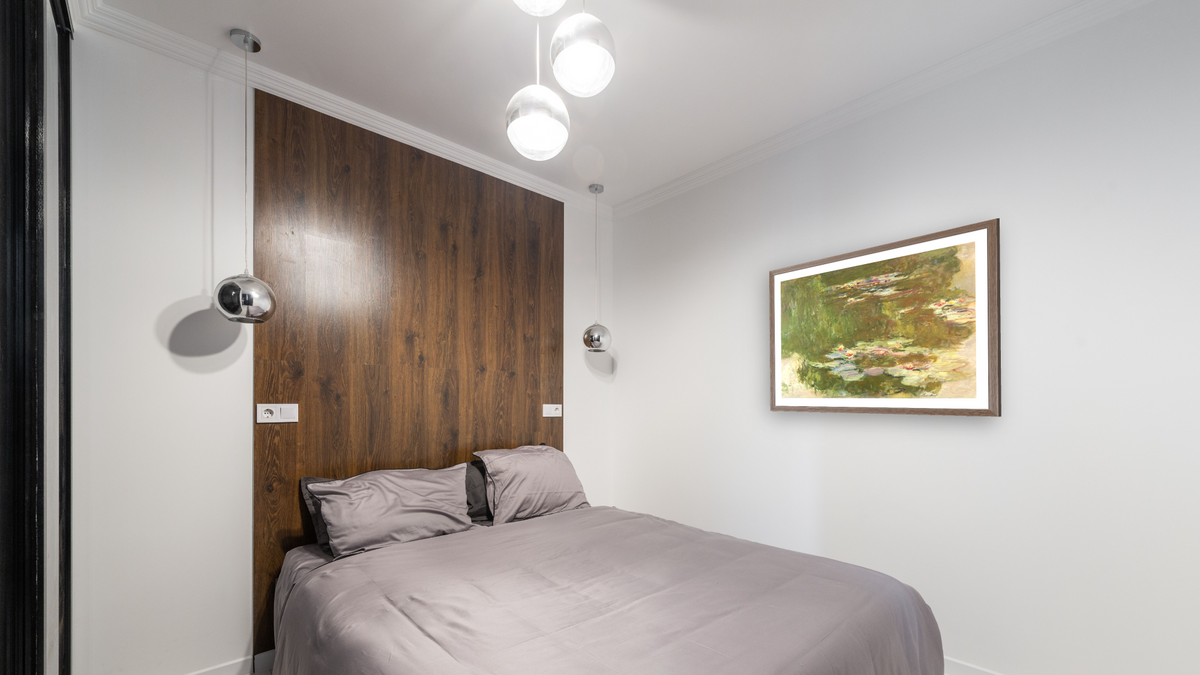Lily Pond by Claude Monet, shown at 30 × 40 in (76.2 × 101.6 cm) in Arber Light Walnut, bedroom
